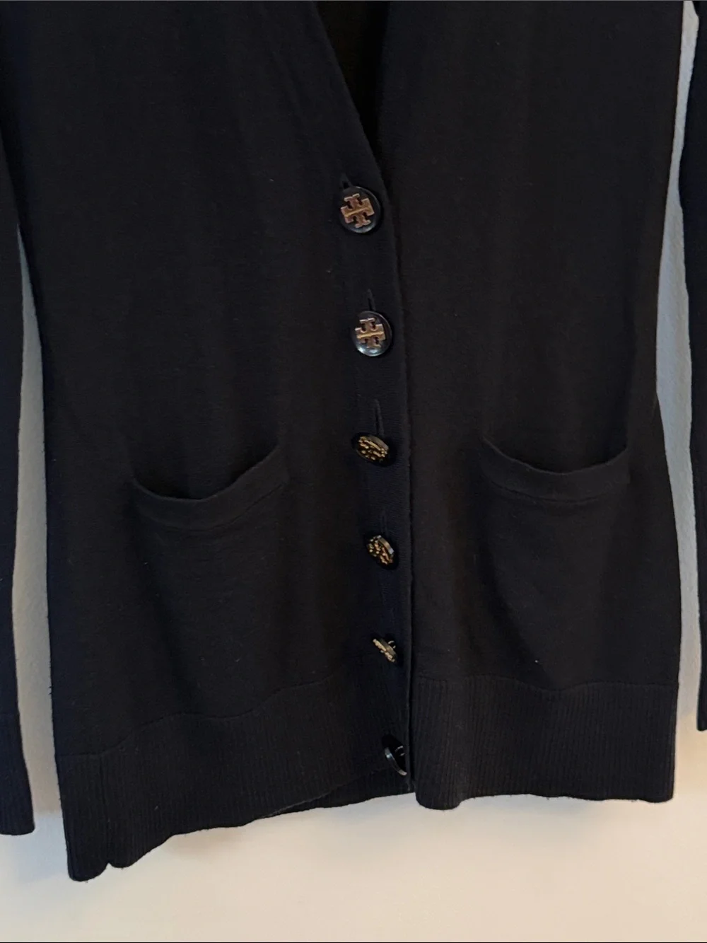Tory Burch Black V-Neck Button Front Pocket Cardigan